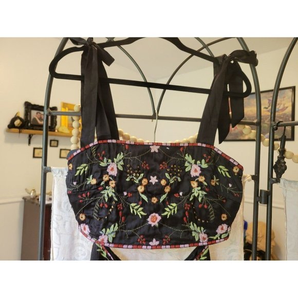 New sz 4 free people beaded crop top 2 pc petra set pants beaded embroidered - Picture 3 of 5